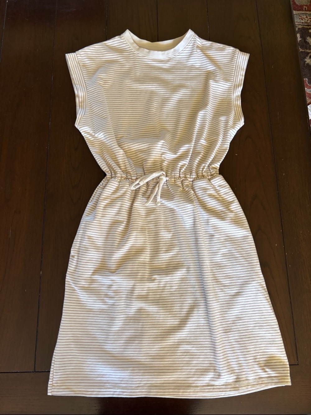 a new day Striped Drawstring Dress in White and Gray
